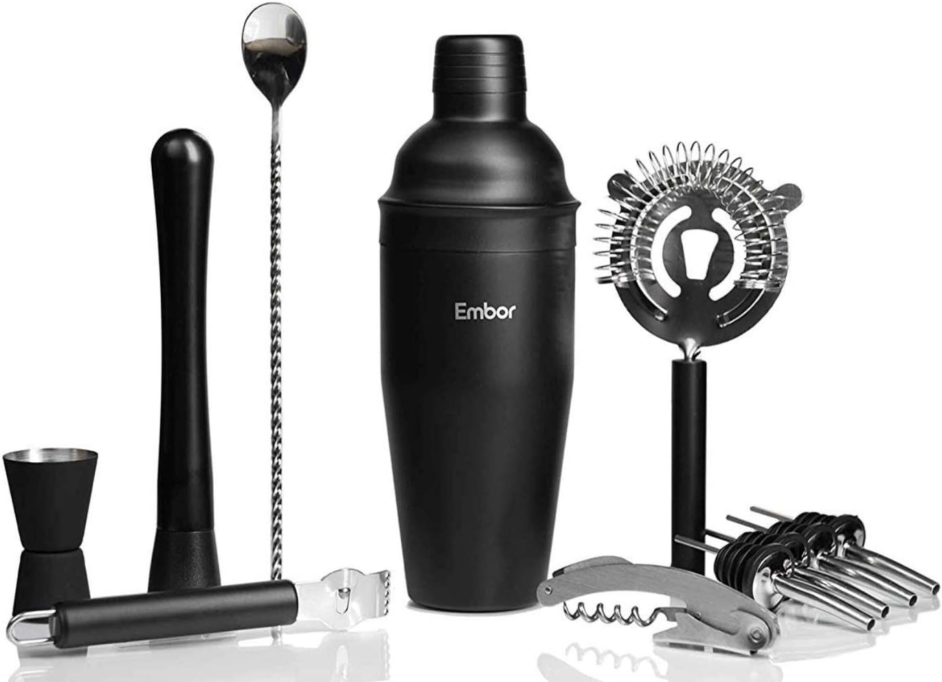 Bar Set Cocktail Shaker Set - Martini Kit - Stainless Steel - Leakproof - 11 Piece Complete Home Bartender Kit - Black