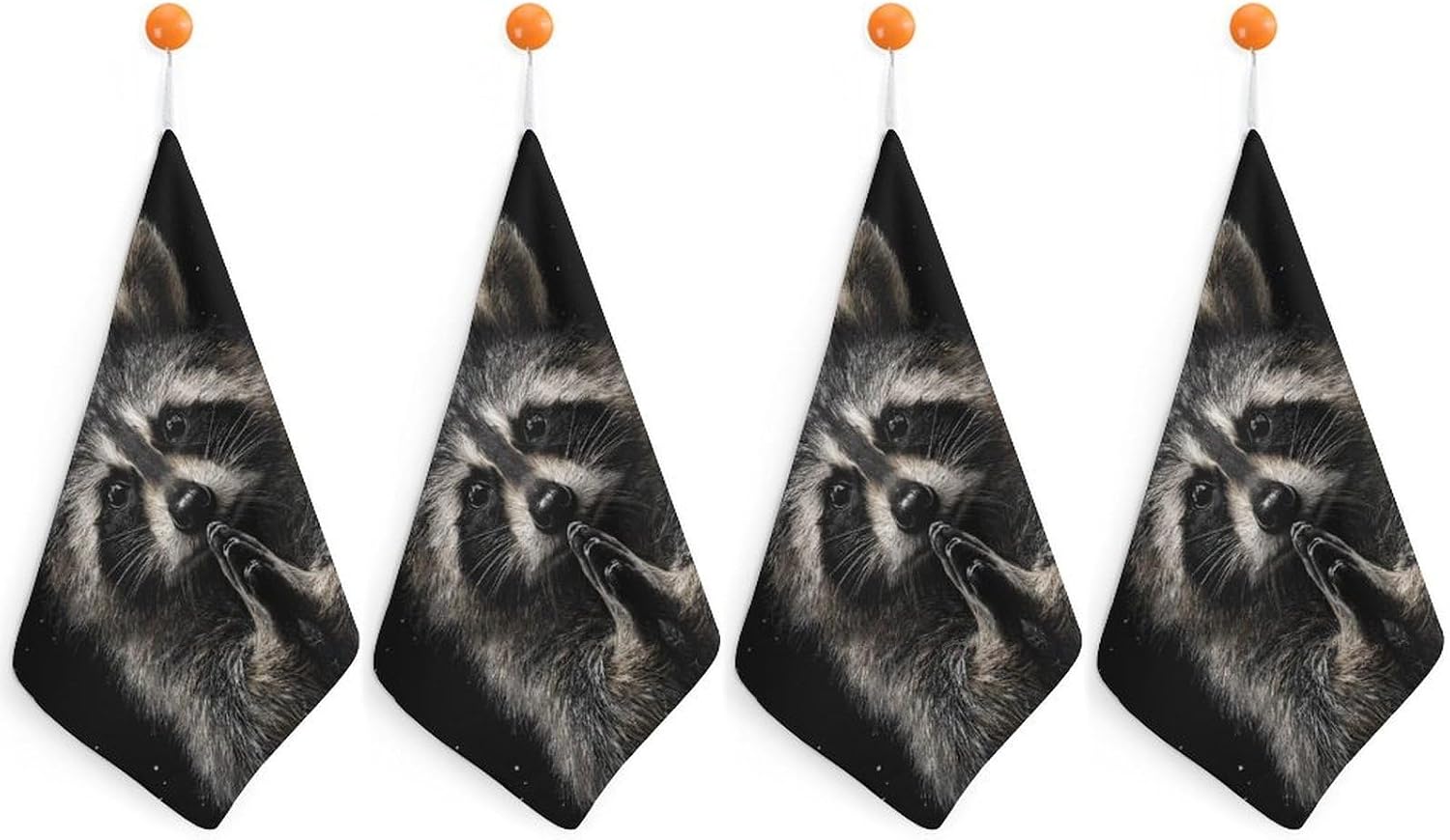 Raccoon Print Microfiber Hand Towels for Bathroom Soft Absorbent Bath Kitchen Towel with Hanging Loop 4PCS
