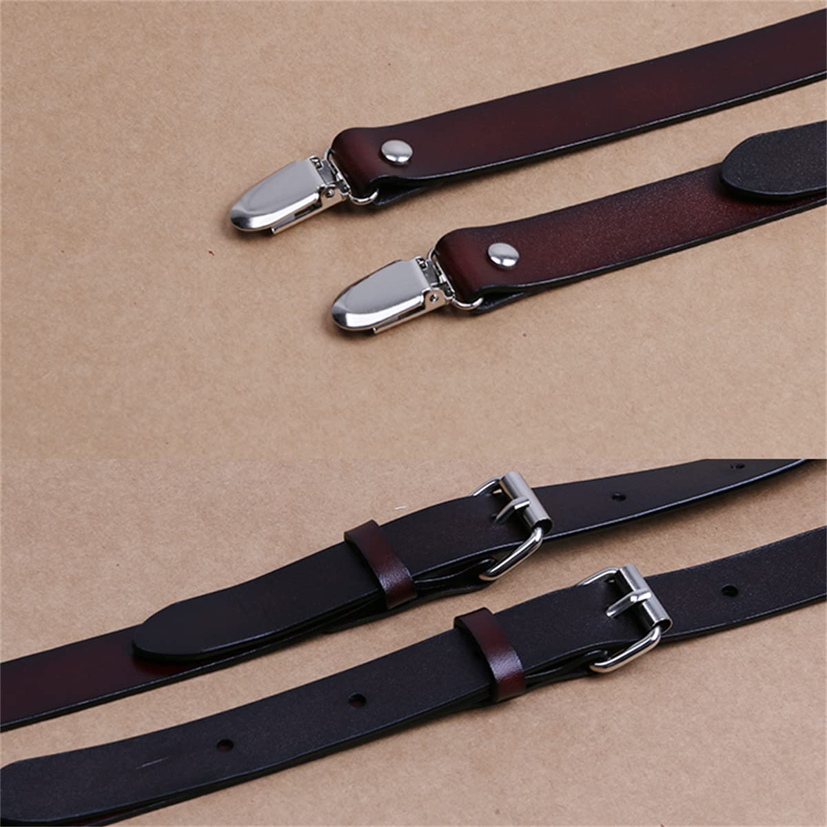 Tirantes de Cuero para Hombre, diseño en Forma de Y, Tirantes Ajustables con 4 Clips de Metal, para Padrinos de Boda, Tirantes Resistentes para Pantalones