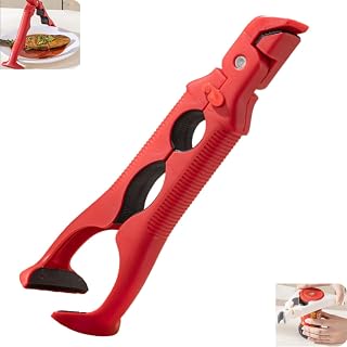 3-In-1 Hot Plate Gripper, Anti Scald Plate Gripper, Multi-Function Anti-Scald Bowl Clip For Bowls, Plates & Steamers, Heat Resistant Silicone Kitchen Tool With Lock & Bottle Opener (Red A)