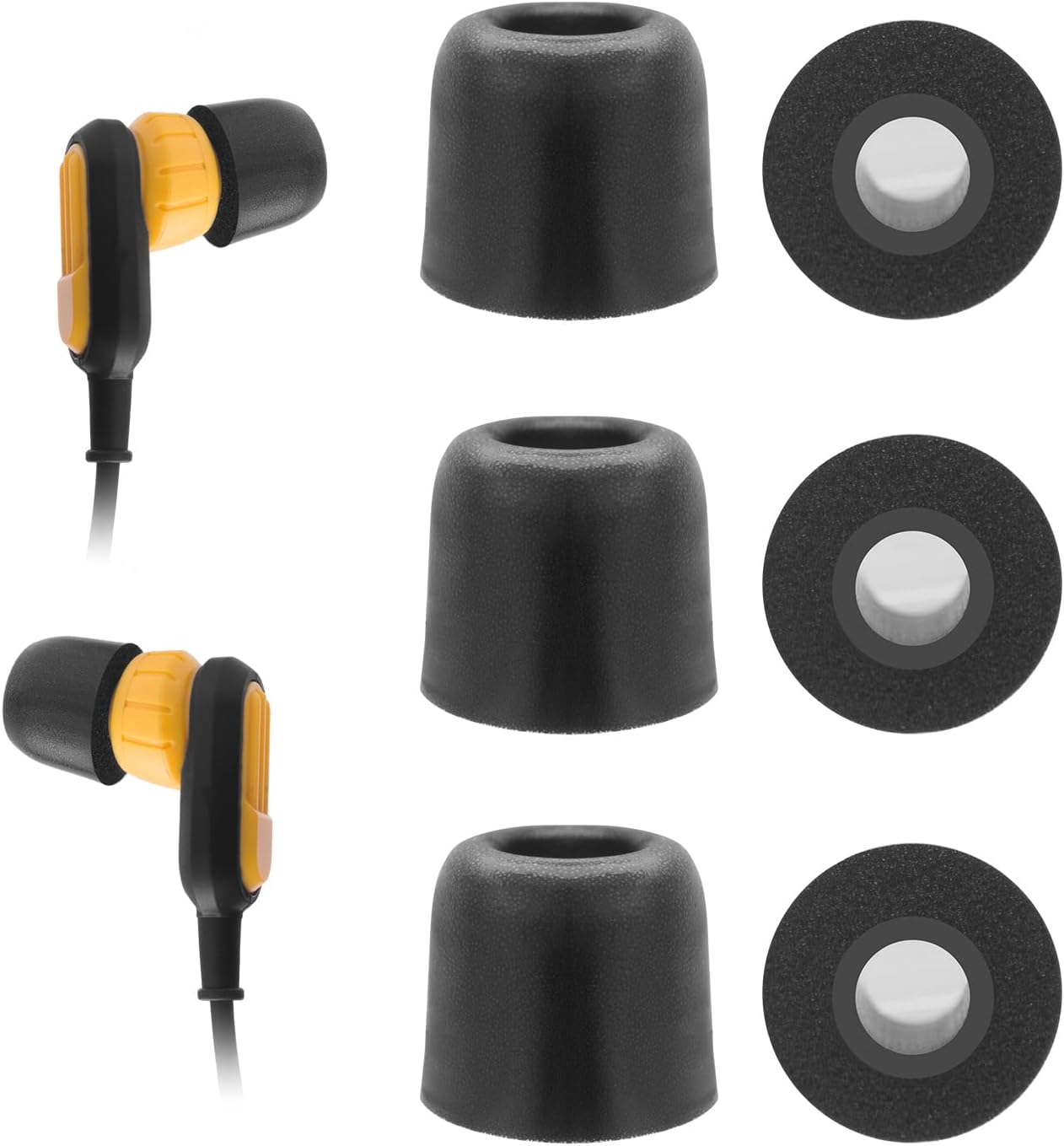 Klowcok Memory Foam Replacement Ear Tips for DEWALT Earbuds, Comfort fit Neckband Headphones. 3Pairs, Black (Assorted-S/M/L)