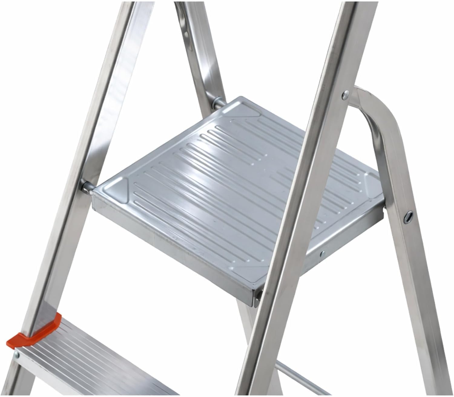 Scala Alluminio 8 Gradini - PIATTAFORMA ANTISCIVOLO - Conforme EN131 - Portata 150kg - Scala Pieghevole con Pedana in Acciaio e Blocco Sicurezza Antiapertura - Per Lavori Domestici e Fai da Te.