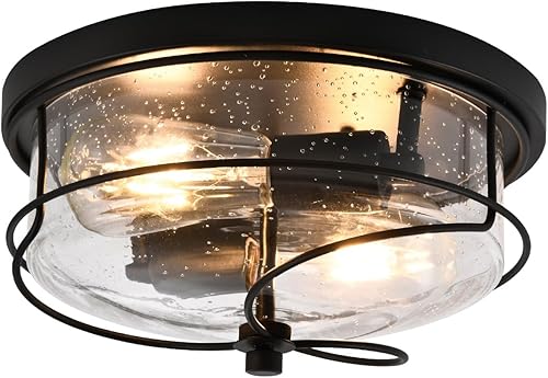 Lámparas de techo de montaje empotrado, 2 luces cerca del techo con pantalla de vidrio sembrado, accesorios de luz negros para techo, para pasillo,