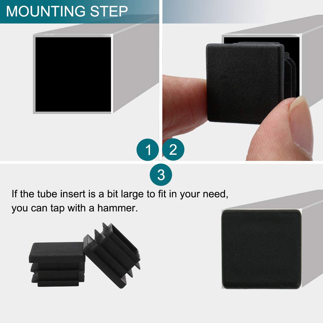 35pcs 4x4"Plastic Square Ribbed Tube Inserts End Cap Furniture Floor Protector - Black - Bed-254042