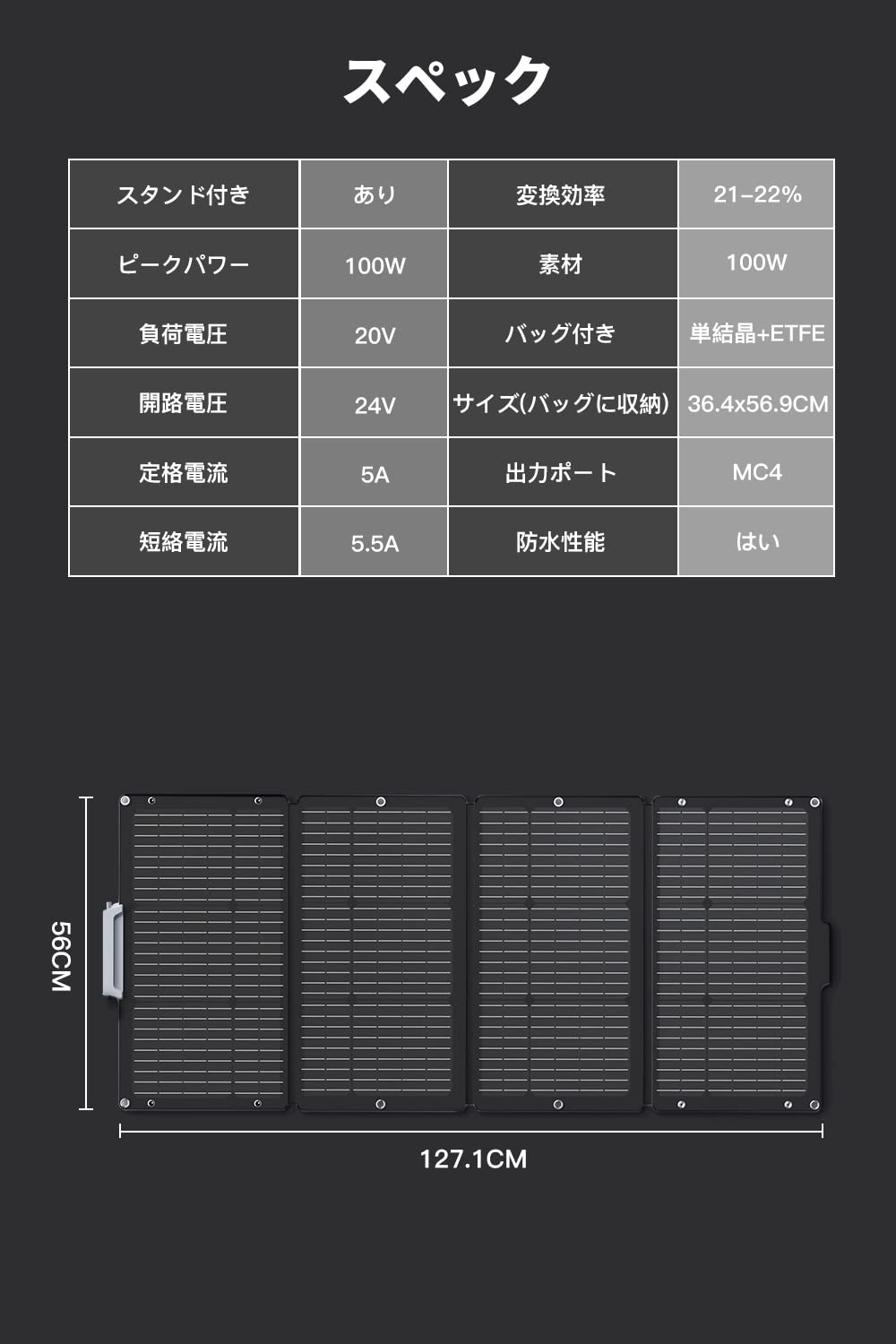 Amazon.co.jp: Litheli ソーラーパネル充電器 100W 折り畳み式 ETFE