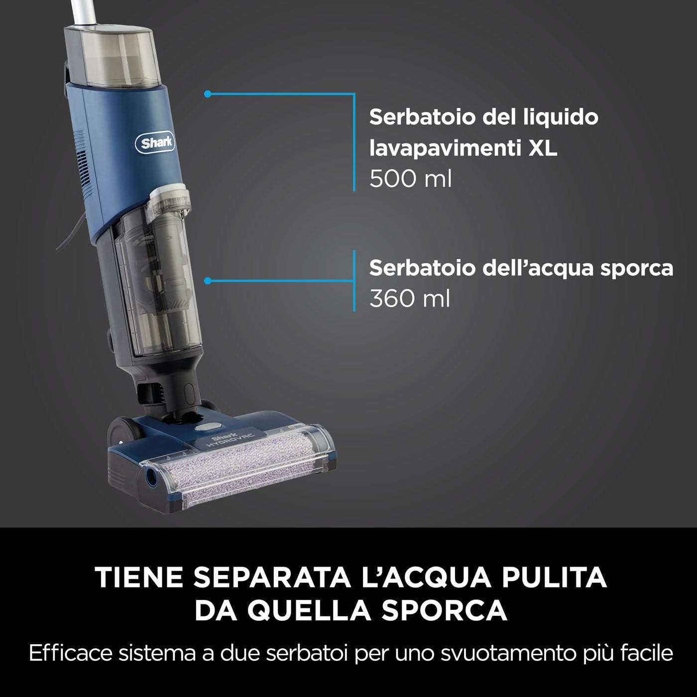 Shark WD100EU HydroVac Aspirapolvere Lavapavimenti Wet & Dry Autopulente Blu Navy