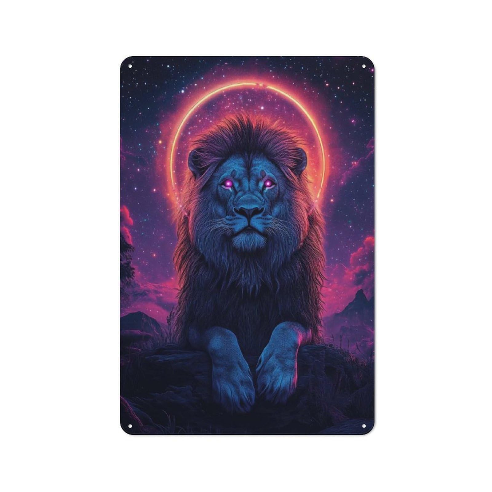 Junmoney Style-7 30X20cm Retro Metal Sign With Cosmic Lion With Halo For Living Room Or Hallway, For Living Room Decor Lovers Refreshing A Room In Autumn