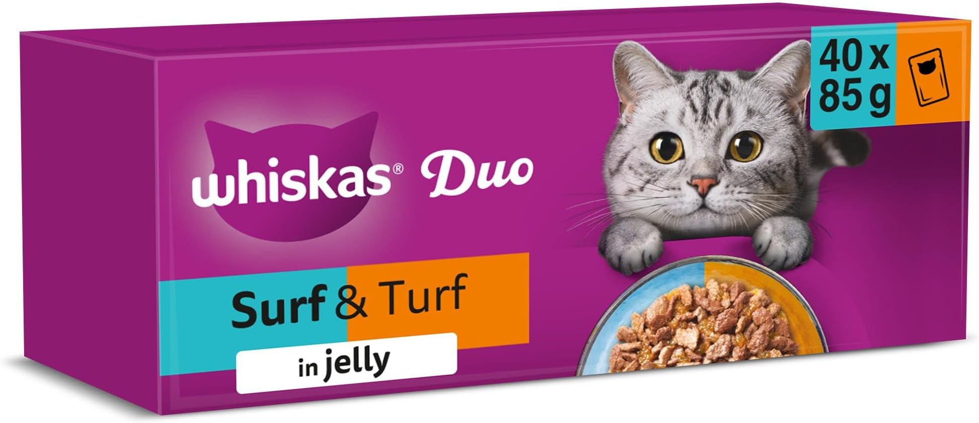 WHISKAS DUO Adult Wet Cat Food in Jelly 40x85g Surf & Turf