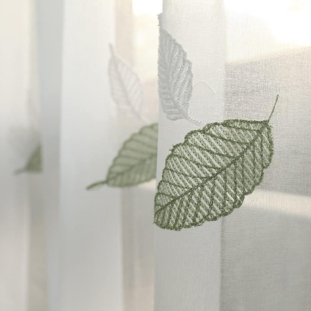 HooHero Green Rural Style Living Kids Baby Room 100 Wide Beautiful Sheer Curtains Home Decoration Gauze Voile Window Treatments Leaf Embroidery