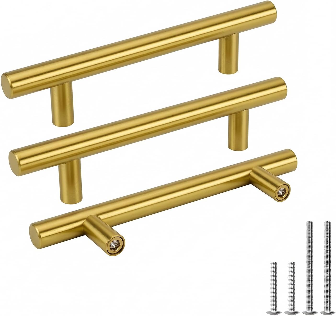 goldenwarm 1pcs Brushed Brass Cabinet Cupboard Drawer Door Handle Pull Knob for Furniture Kitchen Hardware 3-3/4in Hole Center 6in Overall Length