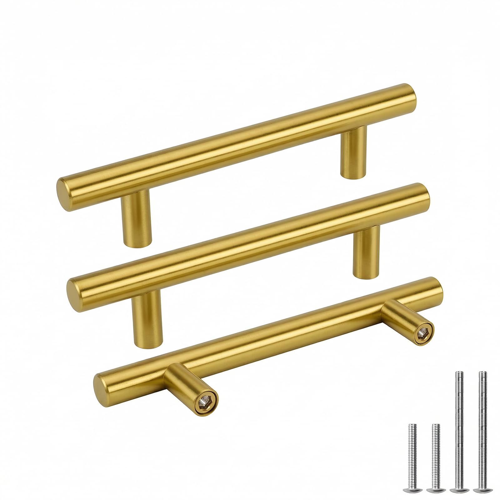 Goldenwarm Brushed Gold 6Pcs Kitchen Door Handles Brass Door Pulls Brushed Brass Cabinet Cupboard Drawer Handle Brass Cabinet Pulls 96Mm Modern Drawer Pulls Gold Kitchen Handles