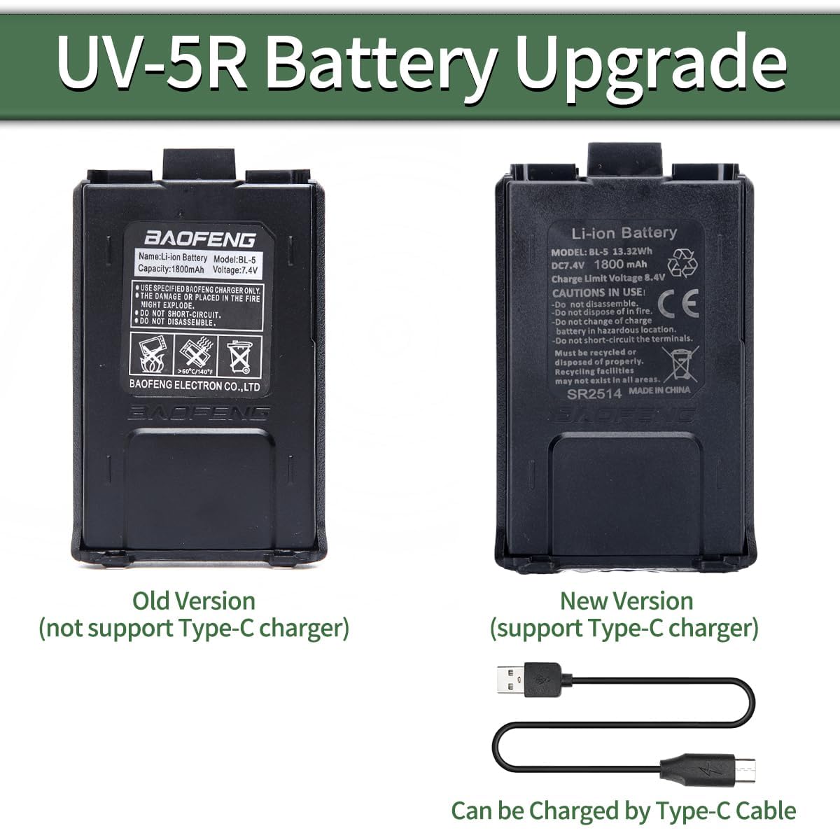 Amazon | Baofeng UV-5R バッテリー BL-5 1800mAh 充電式バッテリー