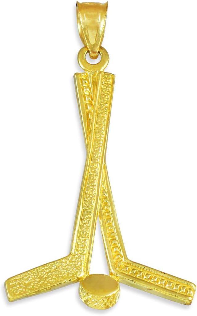 10k Yellow Gold Hockey Sticks Sports Pendant Necklace