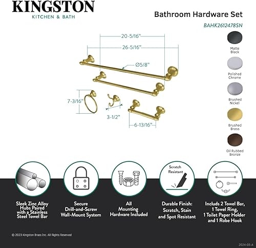 Miniatura 10 de Kingston Brass BAHK2612478BB Provence - Juego de accesorios de baño, latón cepillado, 24 x 3.5 x 2.56 pulgadas