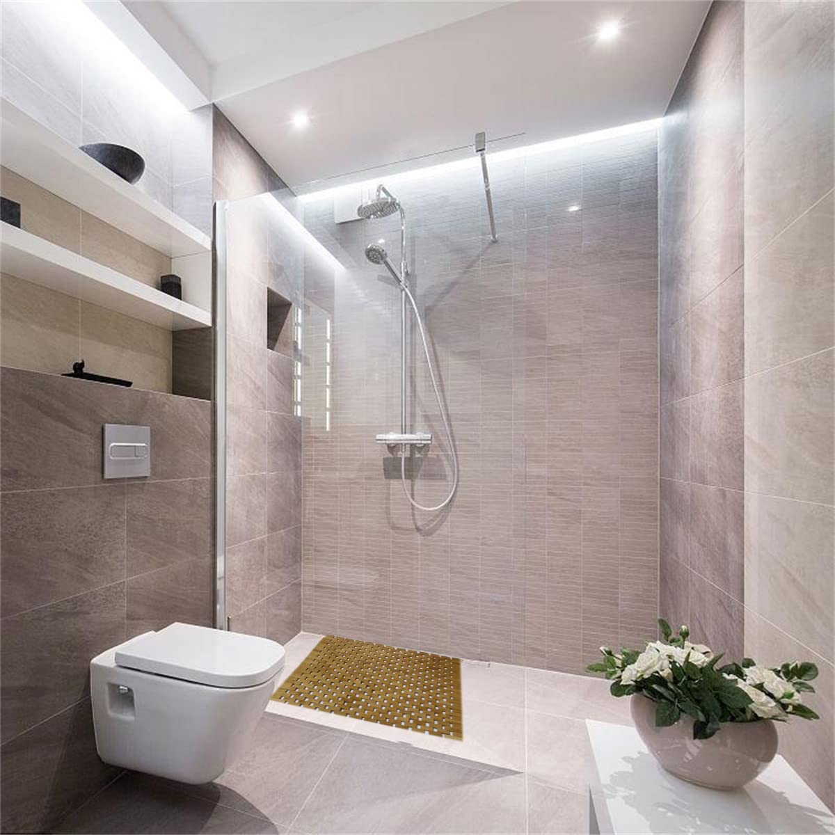 HJJKKH Bath Mat 23.6X23.6 inches, Square Natural Bathroom Rug, Non Slip Foldable Floor Shower Mat for Bathroom, Bathtub, Shower, Sauna, Hot Tub, Rayon Derived from Bamboo