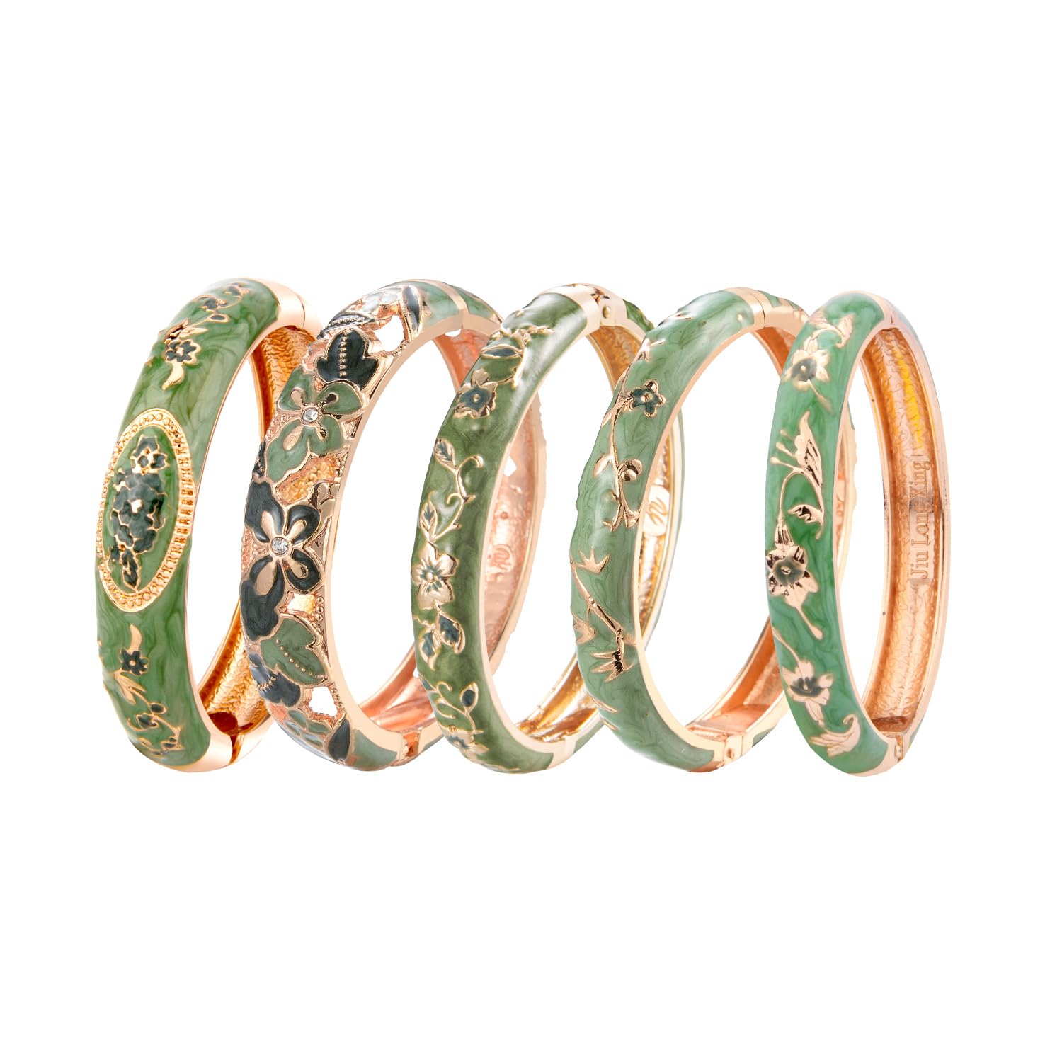 UJOY Bangles 5 Pcs Enamel Jewelry Set Rose Flower Engraved Cloisonne Bracelets Pack in a Box 5PCS