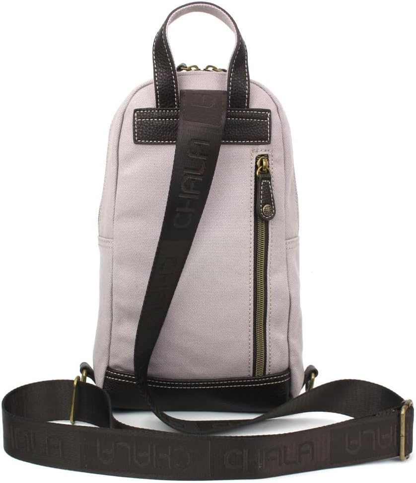CHALA Canvas Sling Bag Women RFID Protected Canvas Crossbody Backpack with Adjustable Strap (Flamingo Group - Gray)