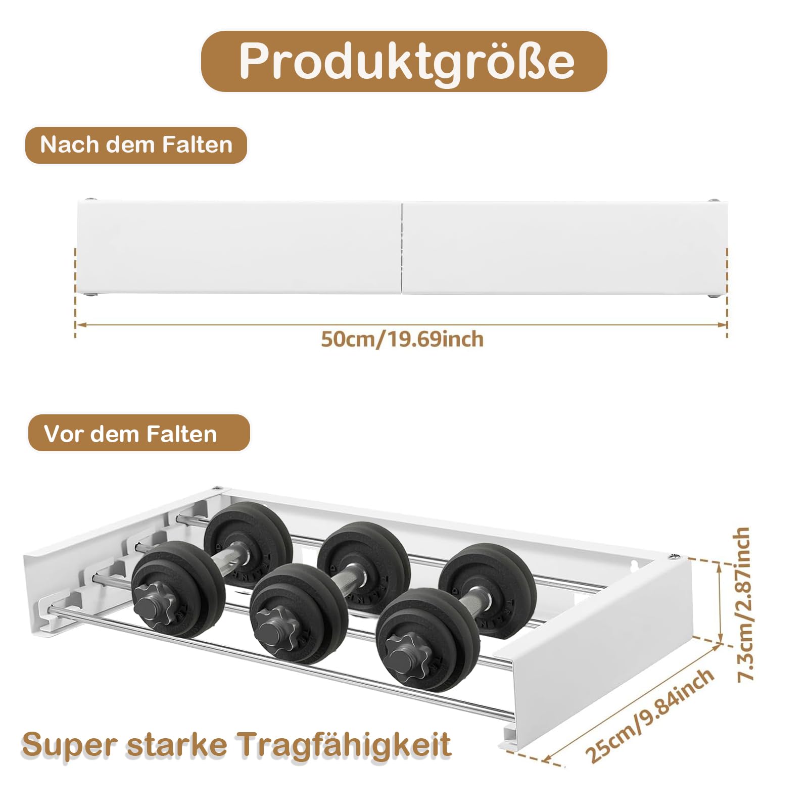 Wäscheständer Wandmontage, 50CM 4-Stange, Platzsparend, Robust, Ausziehbar, Faltbar, für Indoor & Outdoor, Balkon