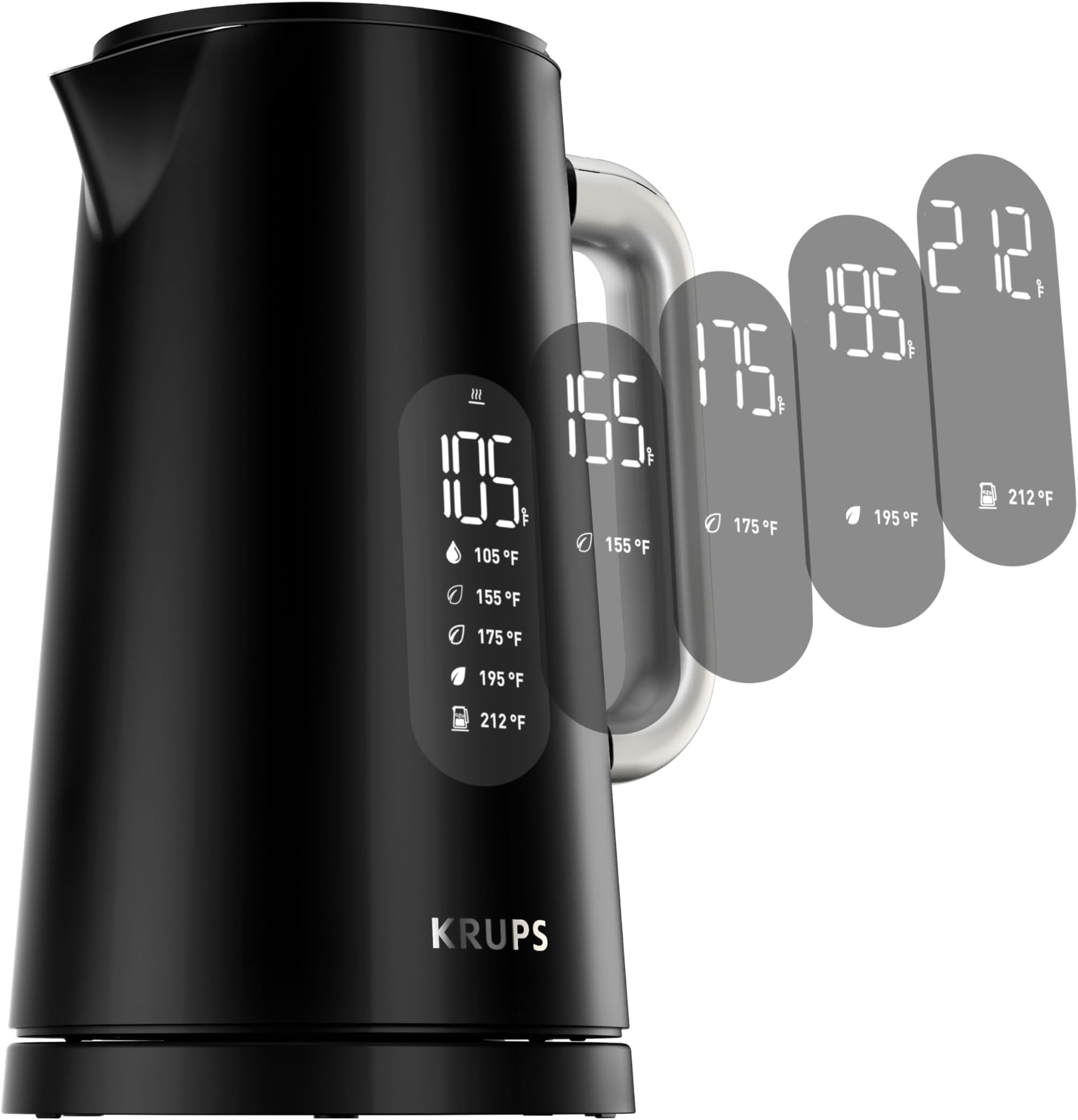 KRUPS BW801852 Smart Temp Digital Kettle Full Stainless Interior and Safety Off, 1.7-Liter, Black [並行輸入品]