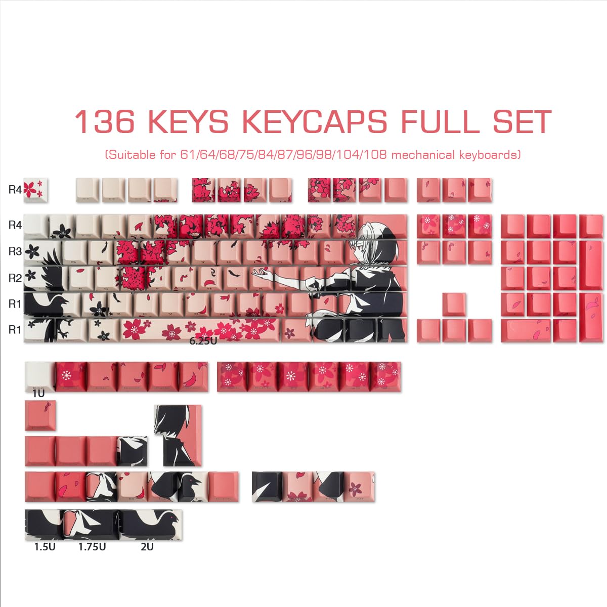 JakeTsai Keycaps de 172 Touches Cherry Profile Double Shot avec Barre d