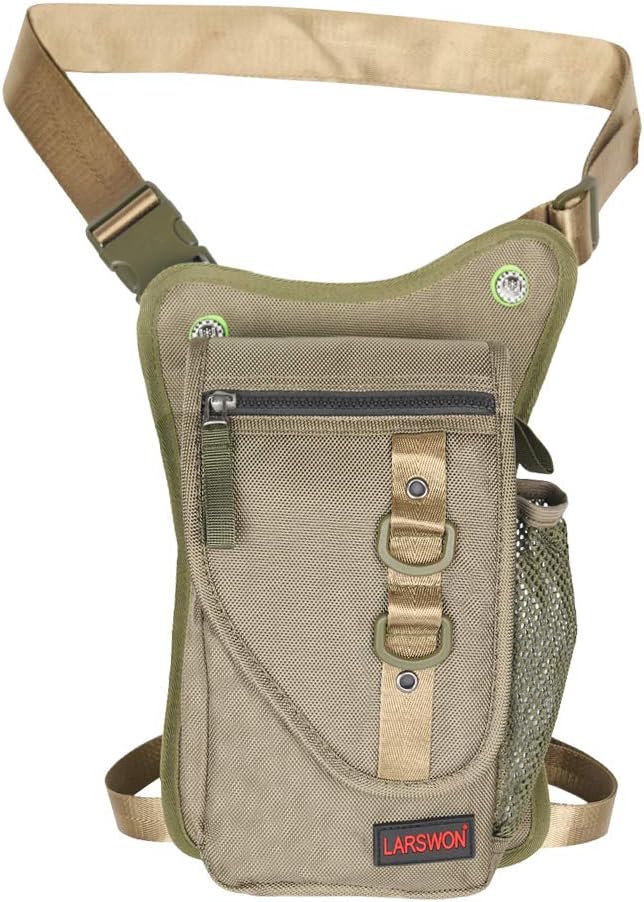 Larswon Thigh Pouch Bag - Tactical Waist Pack Bag for Motorcycle, Waterproof Green