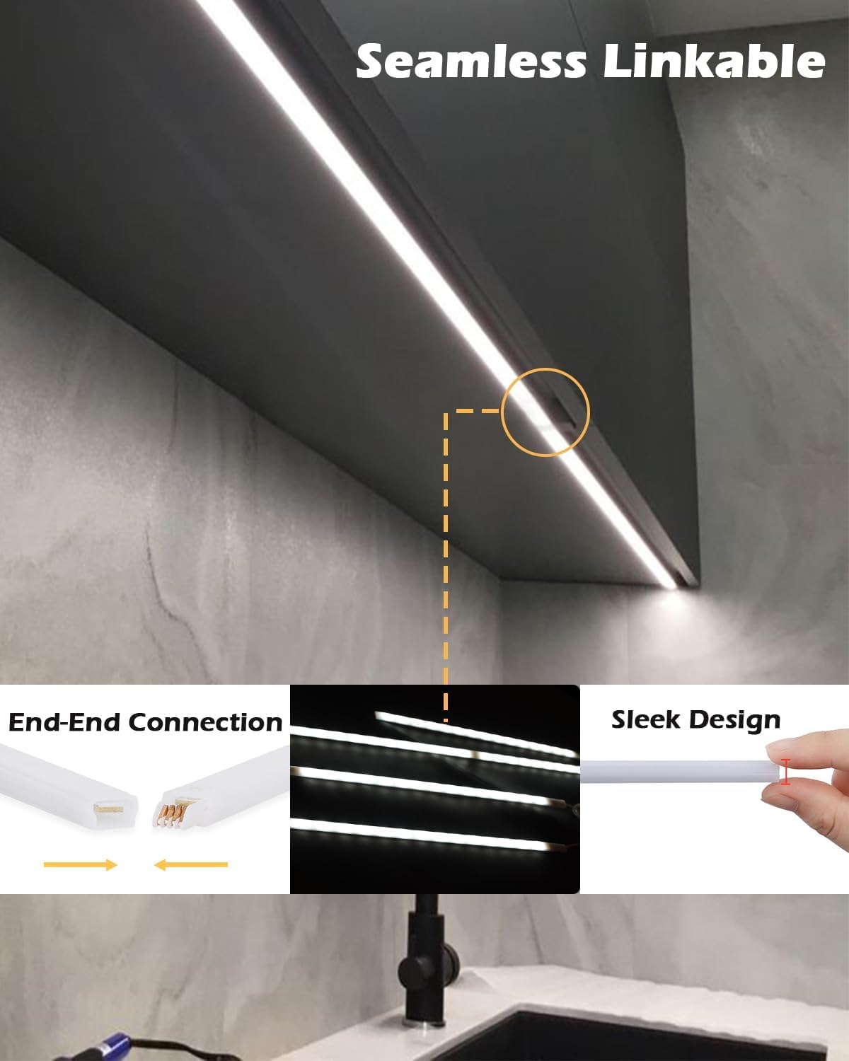 Cefrank LED Under Cabinet Lighting 6pcs 31cm Seamlessly Linkable Strip Light Bars for Cabinet Kitchen, Shelf, Workbench - Image 4