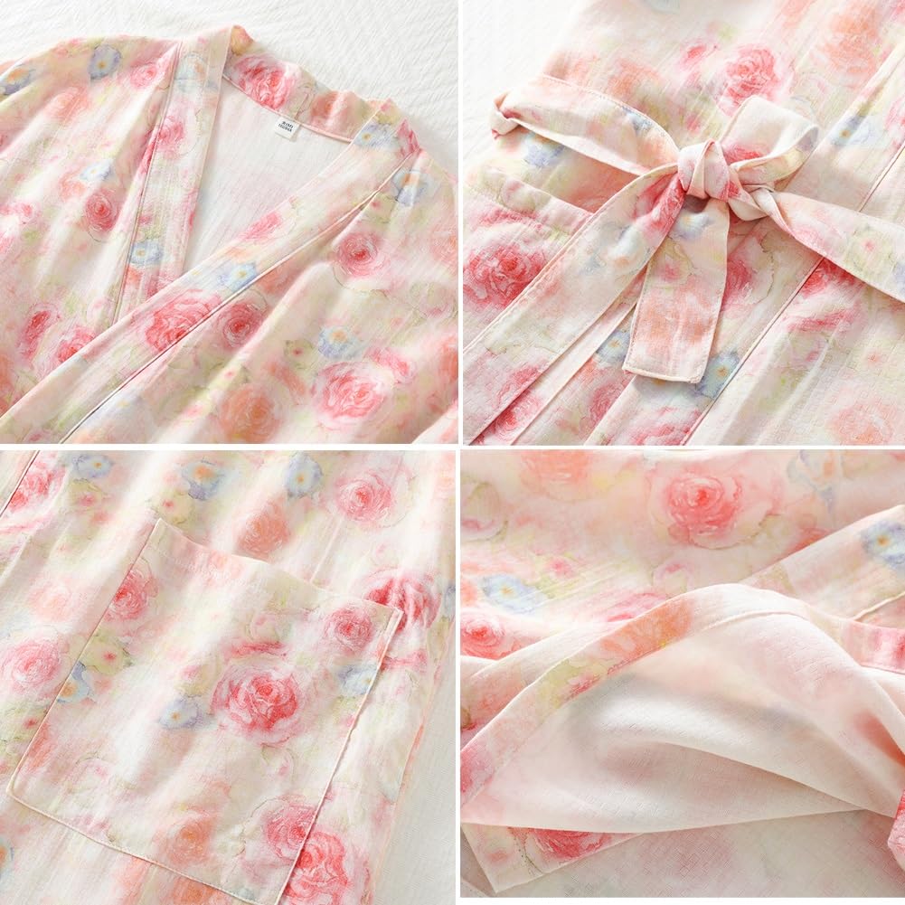 Albornoz japonés Mujer Bata Kimono de verano, Ropa de Dormir transpirable para mujer, Ropa de Casa y Loungewear Cómodo