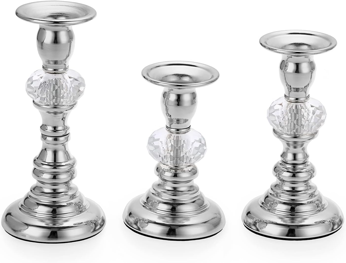OwnMy Set of 3 Metal Taper Candle Holders Vintage Crystal Taper Candlestick Holders, Elegant