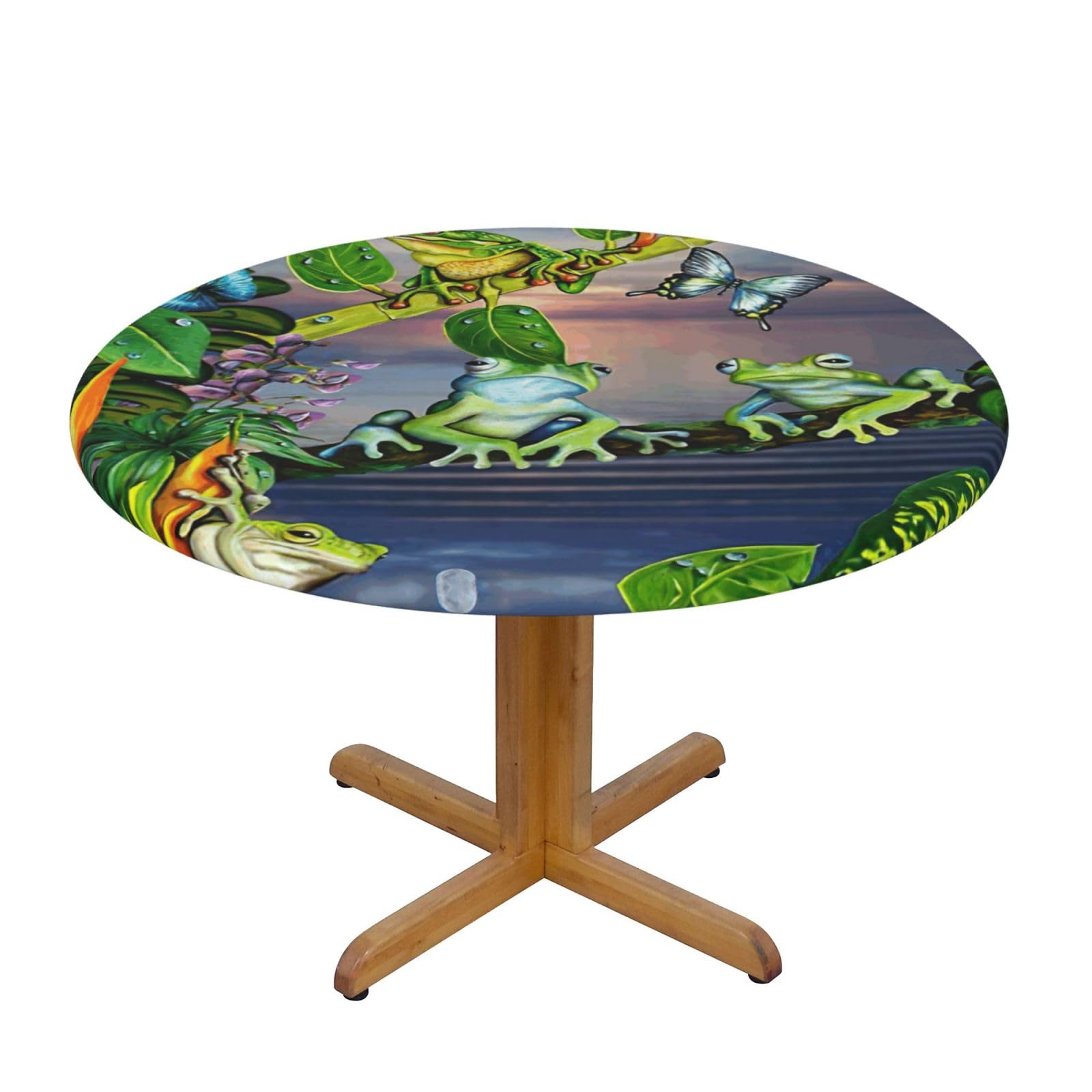 Many Frogs Sing On The Branches Summer Butterflies Lake Water Print Wipe Clean Oval Tablecloth Stain-Resistant Dining Table Accessories Table Protector For Home