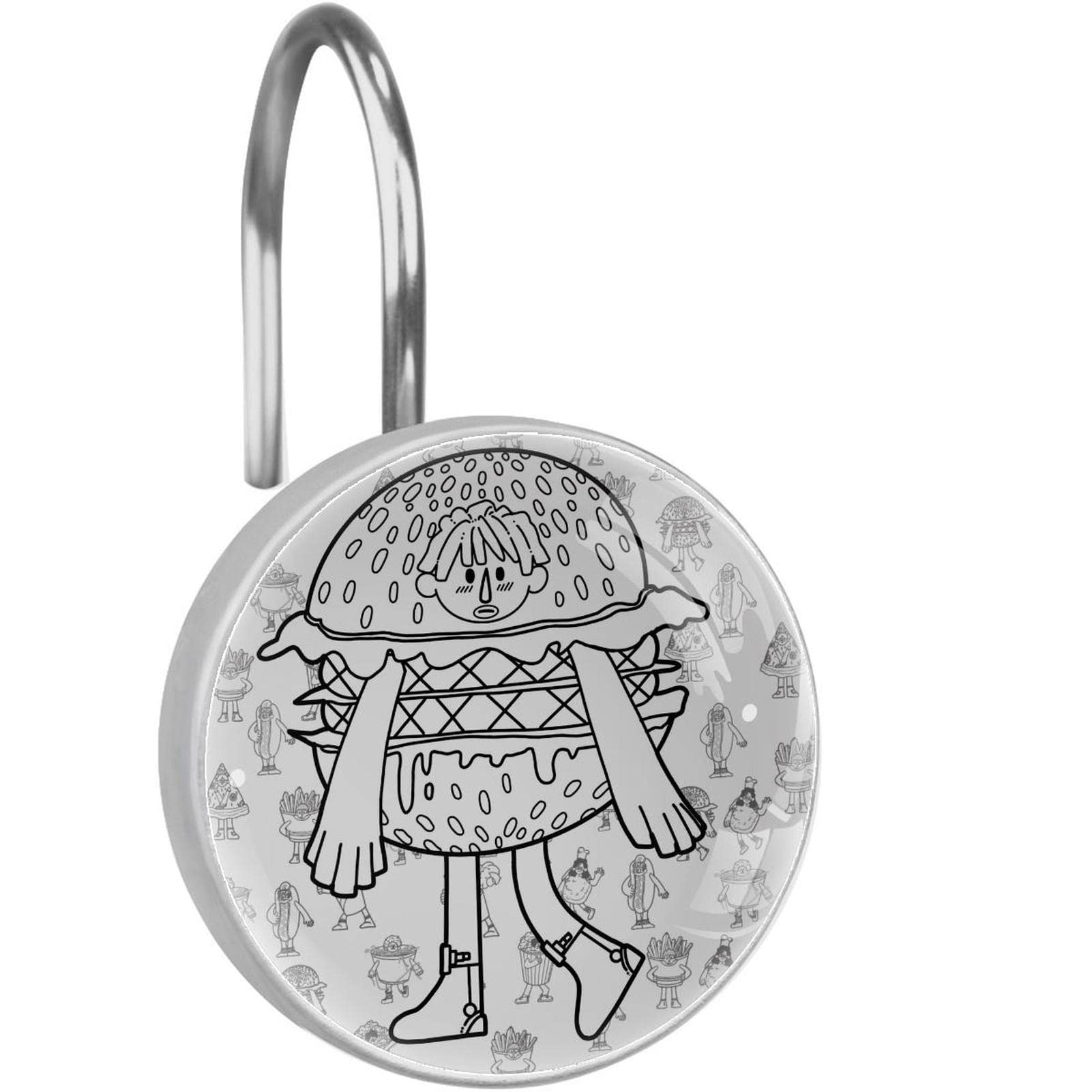 Crochets de rideau de douche hamburger en acier inoxydable x12 pour salle de bain