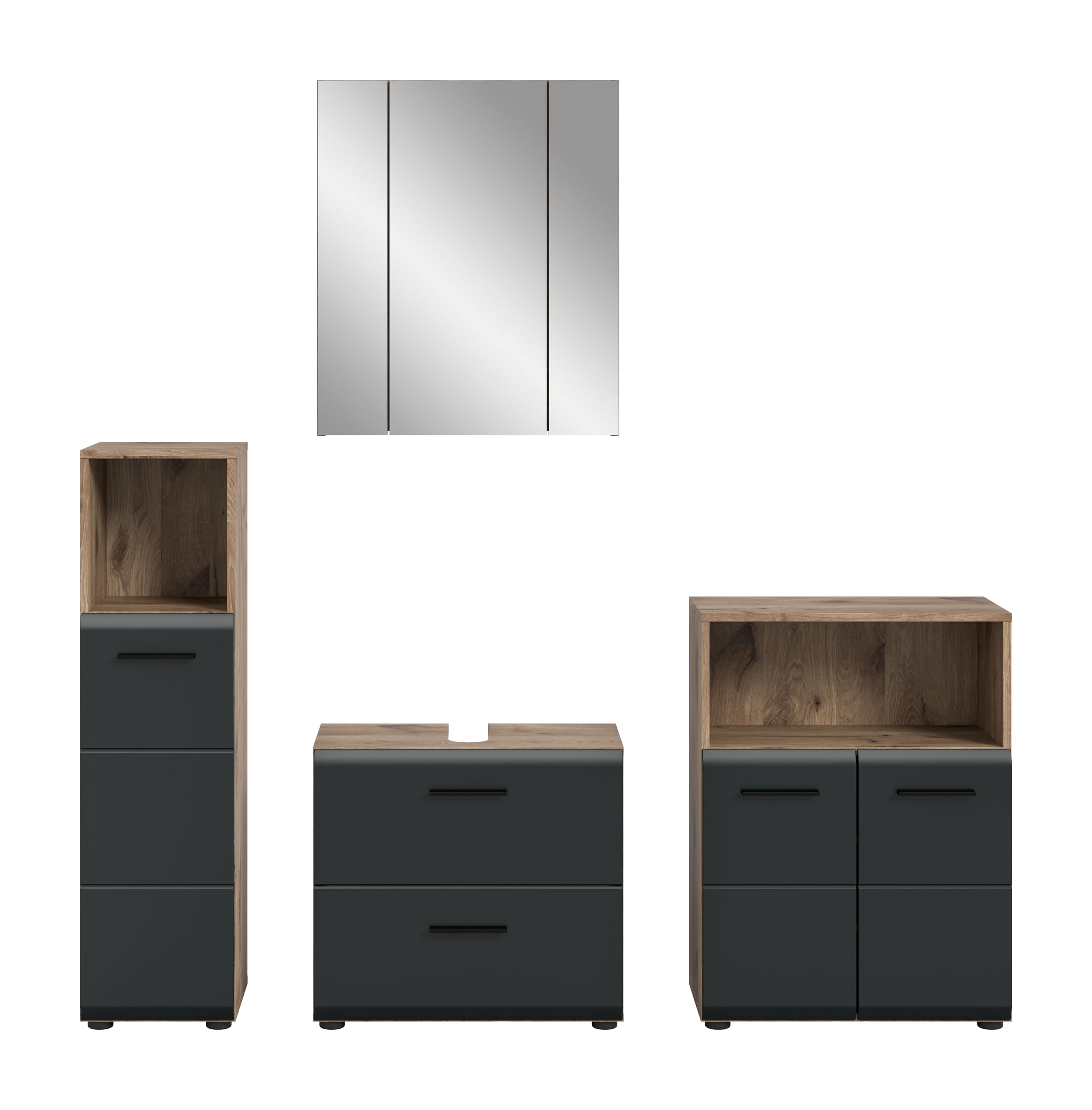 xonox.home – 4 TLG. Badkombination Ice 180x185x30 cm in Korpus Nox Oak Nachbildung und Front schwarz matt – Moderne Badezimmermöbel Kombination – stilvoll – Bild 2