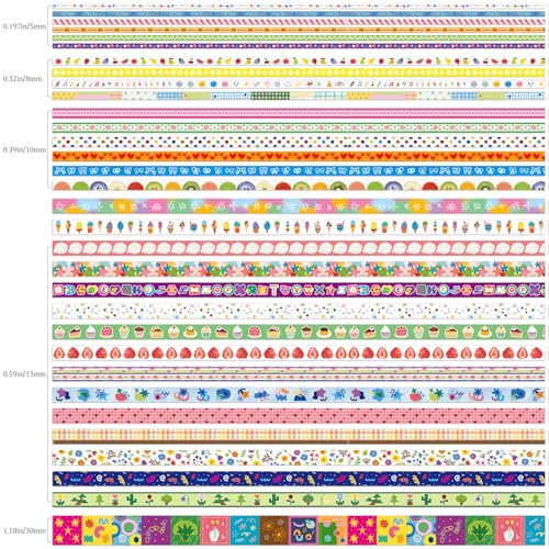 Image of 32 Rolls Washi Tape Set, Multicolored Cute Graffiti Painting Decorative Tapes, Scrapbooking and Journal Supplies, Junk Journaling Scrapbook Supplies, DIY Craft Projects Materials for Girls and Women