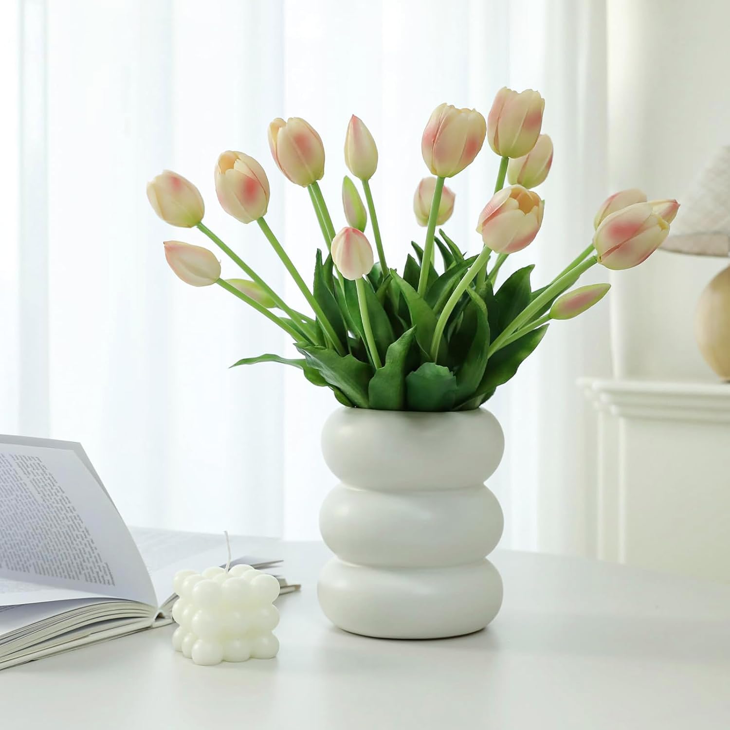 10PCS Peachy Fake Tulips Artificial Flowers Realistic Touch Latex Faux Tulips UV Resistant Fake Flowers Bouquet for Table Home Decor Party Wedding Garden Decoration - Image 4