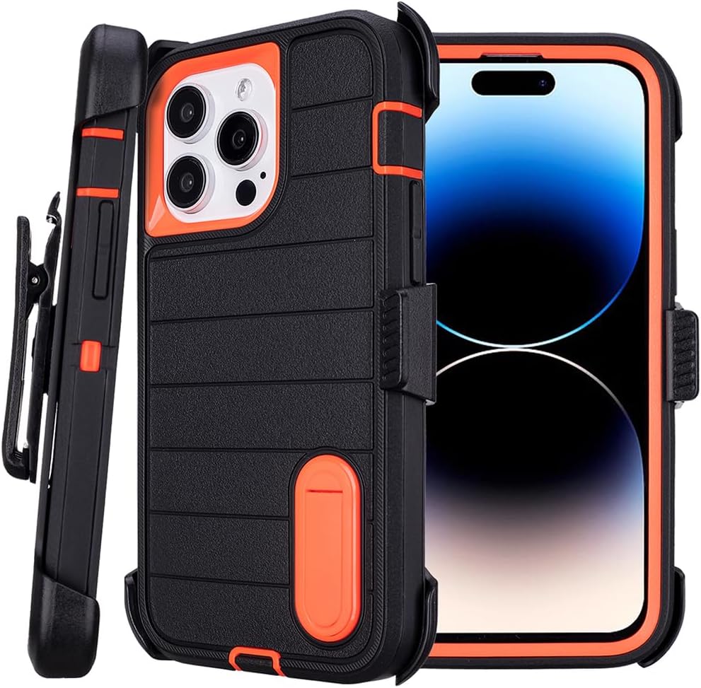 for Black iPhone 14 Pro Max Phone Case with Belt Clip Heavy Duty Holster ShockProof Cases,3 Layers of Sturdy,Military Grade Protective Cases for iPhone 14 Pro Max Case with Clip (Black+Orange) - Image 8