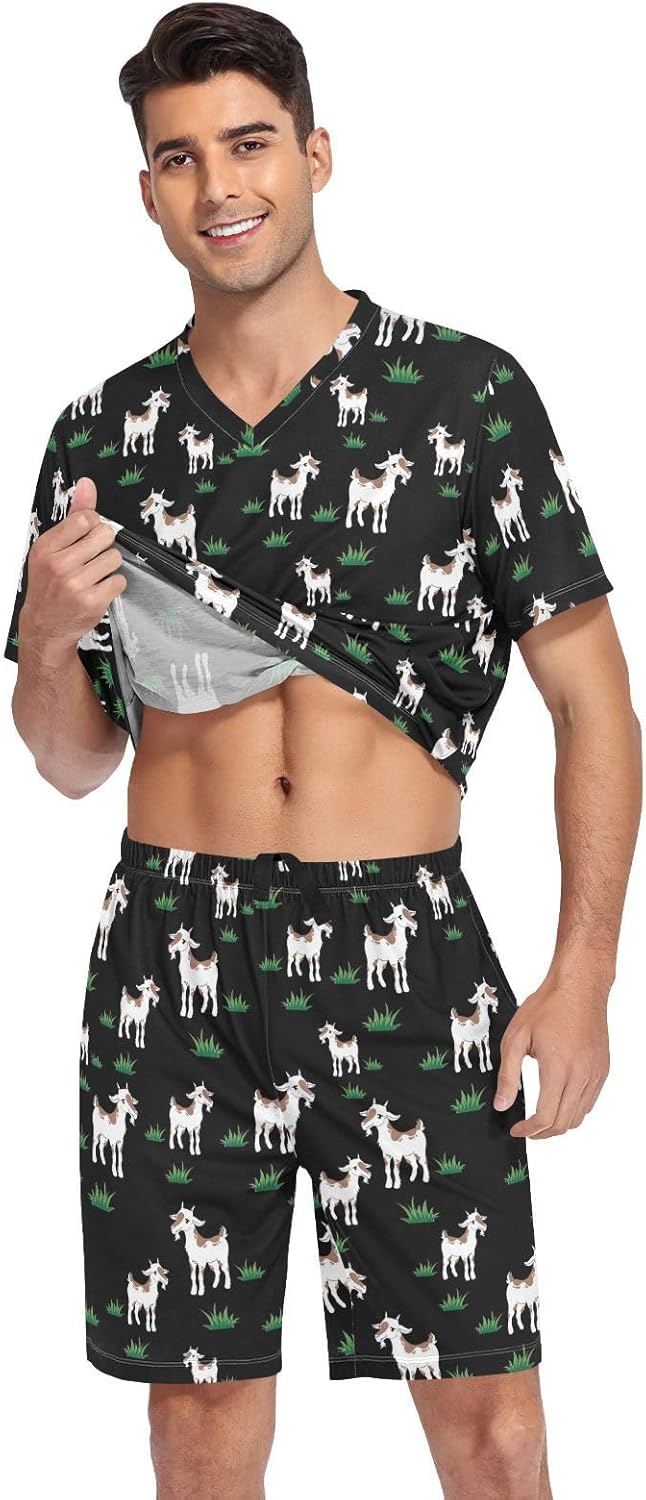 JUDIAN Men's Summer Pajama Set 2-Piece Short Sleeve & Shorts, Elastic Waistband for Lounge & Nightwear S - Image 4