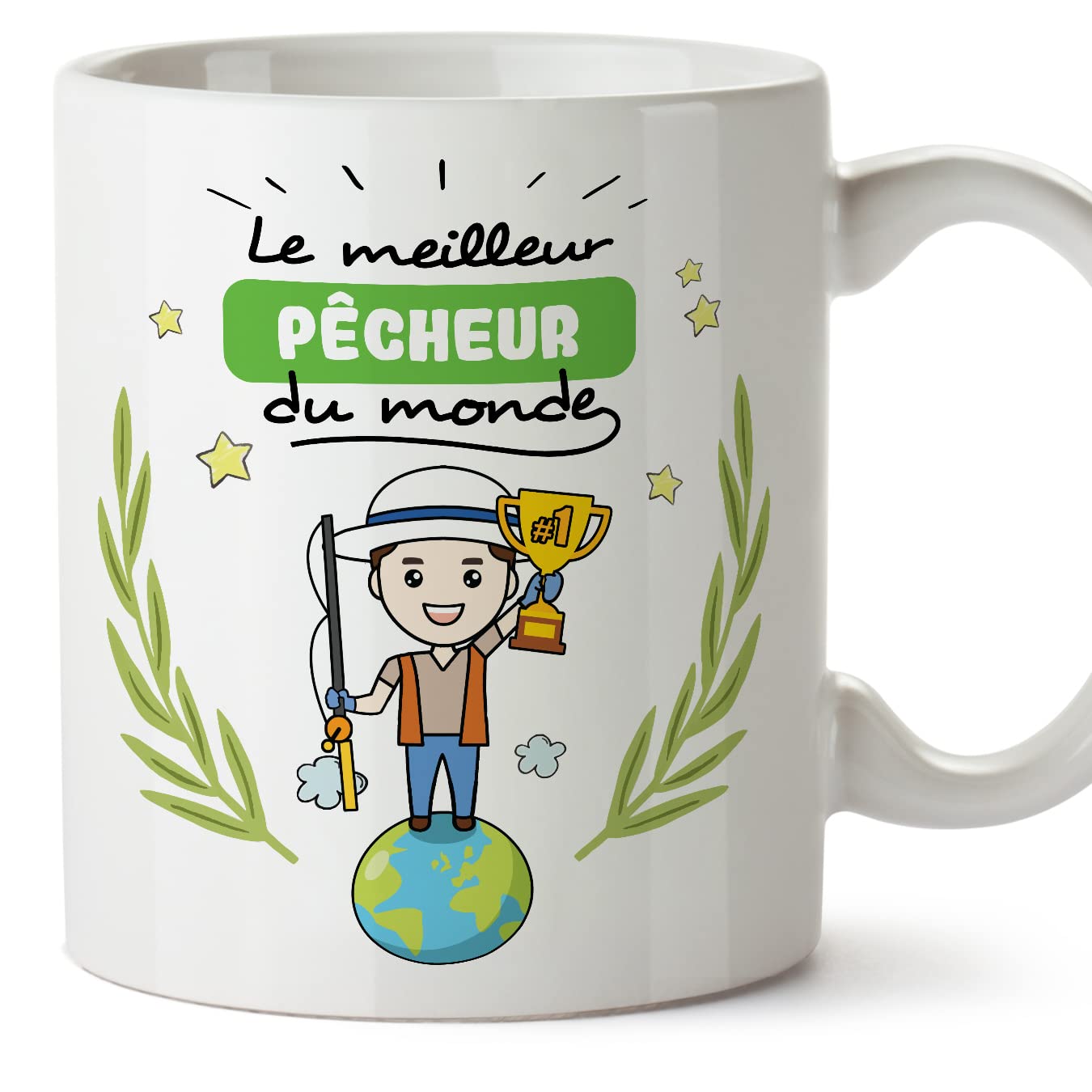 MUGFFINS Fisherman Man Mug - in French - Meilleur du Monde - Funny Gift for Colleagues - Ceramic 11oz Mug