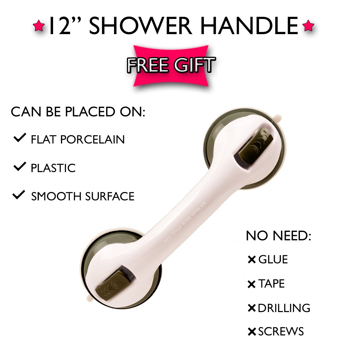 Dr. Maya Adjustable Bath and Shower Chair with Free Suction Assist Shower Handle Large White