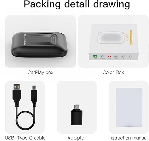 Miniatura 8 de MekedeTech - Adaptador inalámbrico CarPlay y Android Auto 2023, CarPlay con cable OEM encubierto y Android Auto con cable a inalámbrico, Plug and