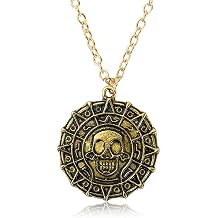 FORUBUS Pirate Skeleton Coin Pendant Necklace for Women Men, Caribbean Skull Head Necklace for Halloween Costume Jewelry Accessory