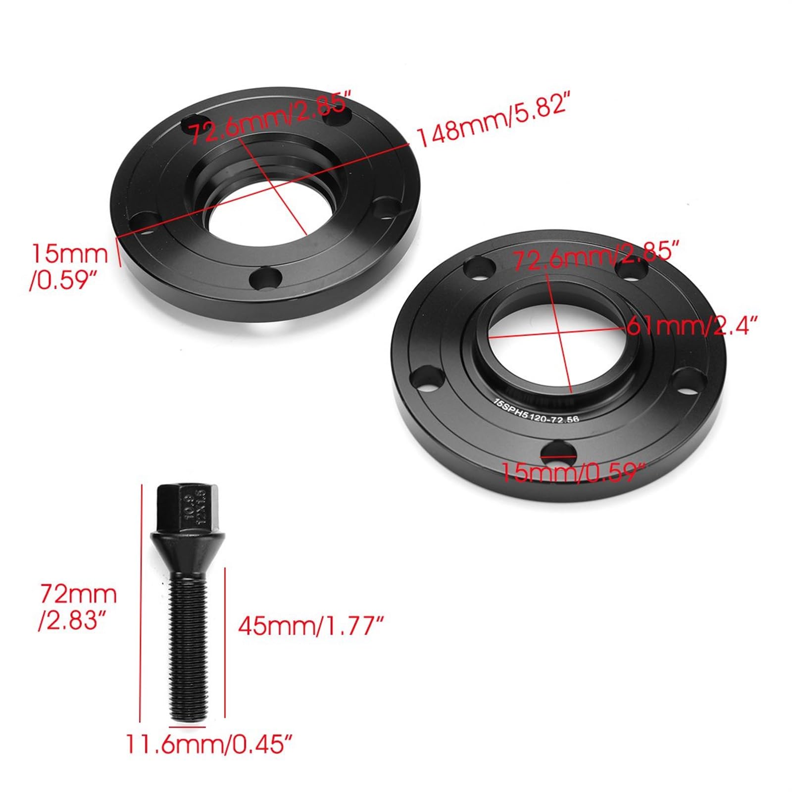 15mm adaptery dystansowe kół PCD 5x120mm 72.56mm dystansowa piasta opony centryczne, dla BMW, E46 E60 E82 E88 E30 E36 E28 E34 E90 E91 E92 E24 Hubcentryczne dystanse kół(2pcs)