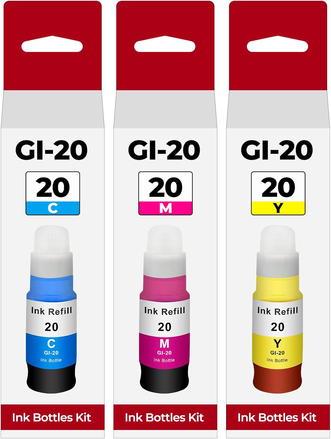 GI-20 G6020 G7020 Color Ink Refill Bottles Compatible with Canon 20 GI-20 GI20 GI 20 Color Ink Bottles for Canon PIXMA G6020 G7020 G5020 MegaTank Printer Dye Ink, GI20 CMY Cyan Magenta Yellow, 3 Pack