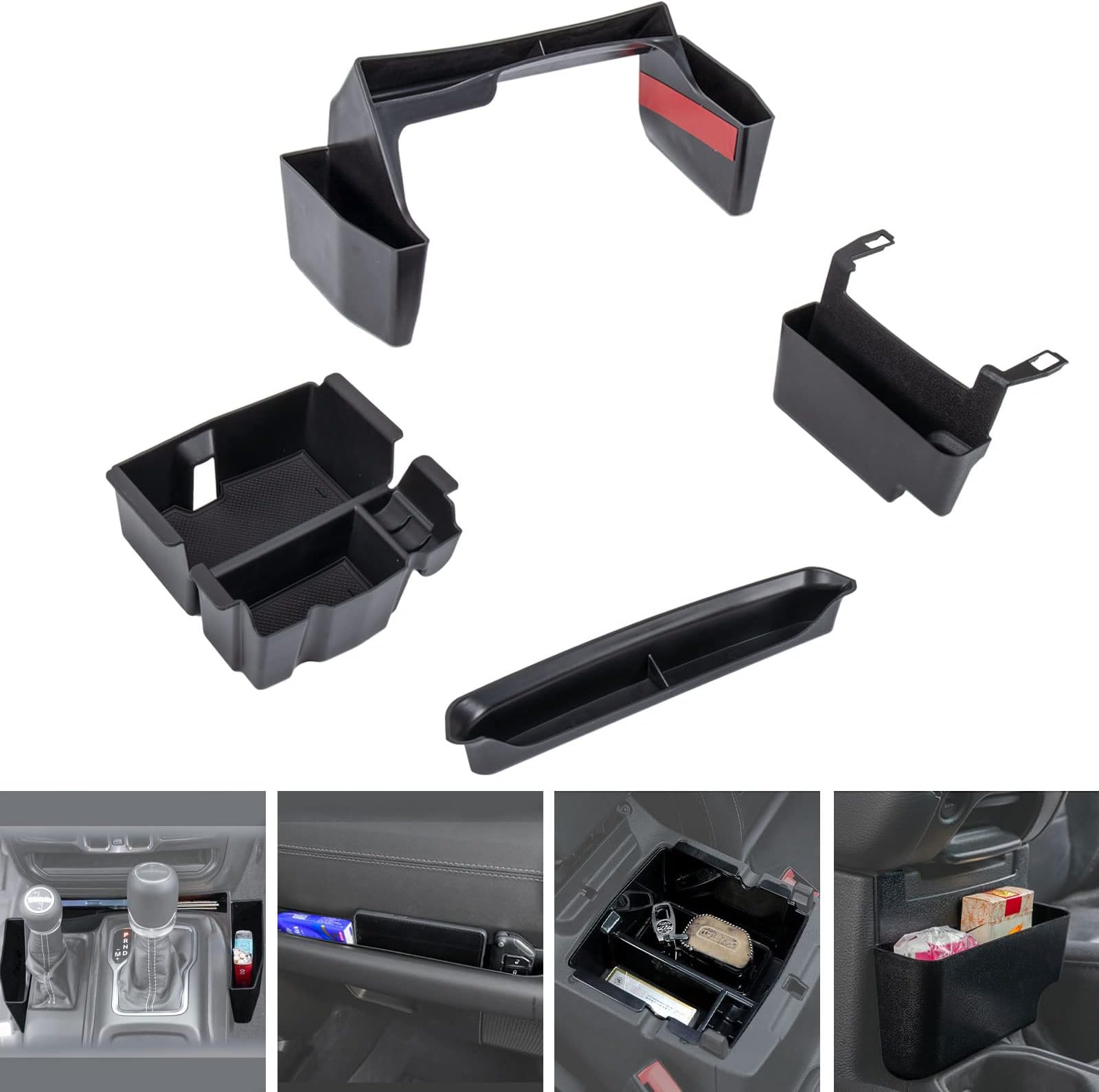 Carwiner 4PCS Center Console Organizer Set for Jeep Wrangler JL/JLU 2018-2023 & Jeep Gladiator JT Accessories, Gear Shift Side Tray/Armrest Storage/Passenger GrabTray/Armrest Hanging Organizer