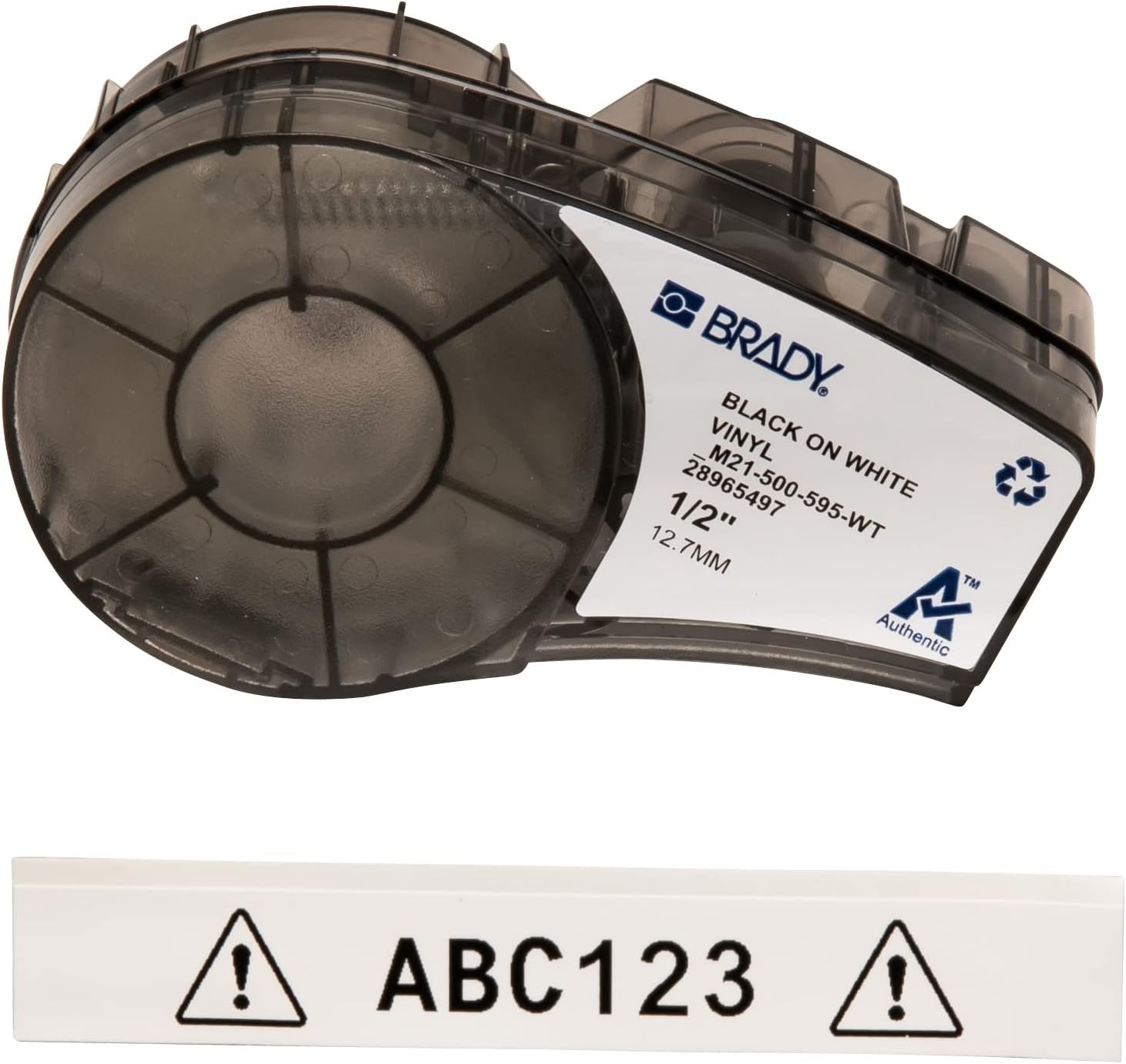 Brady Authentic (M21-500-595-WT) All-Weather Vinyl Label for Indoor/Outdoor ID, Lab and Equipment Labeling, Black on White- For M210, M210-LAB, M211, BMP21-PLUS and BMP21-LAB Printers, .5" W 21' L