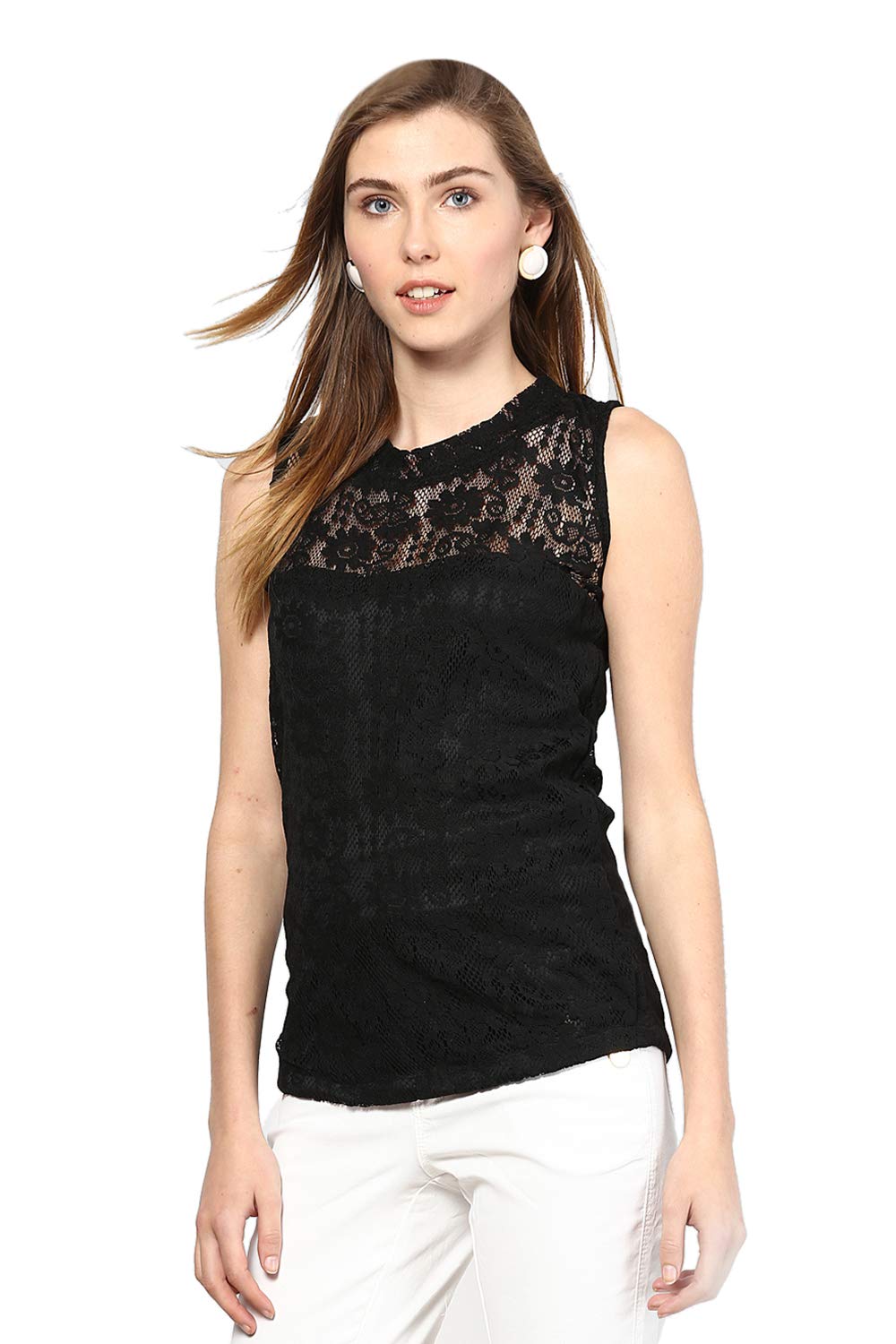 mayra Women's Net Black Color Sleeveless Top-picture-46
