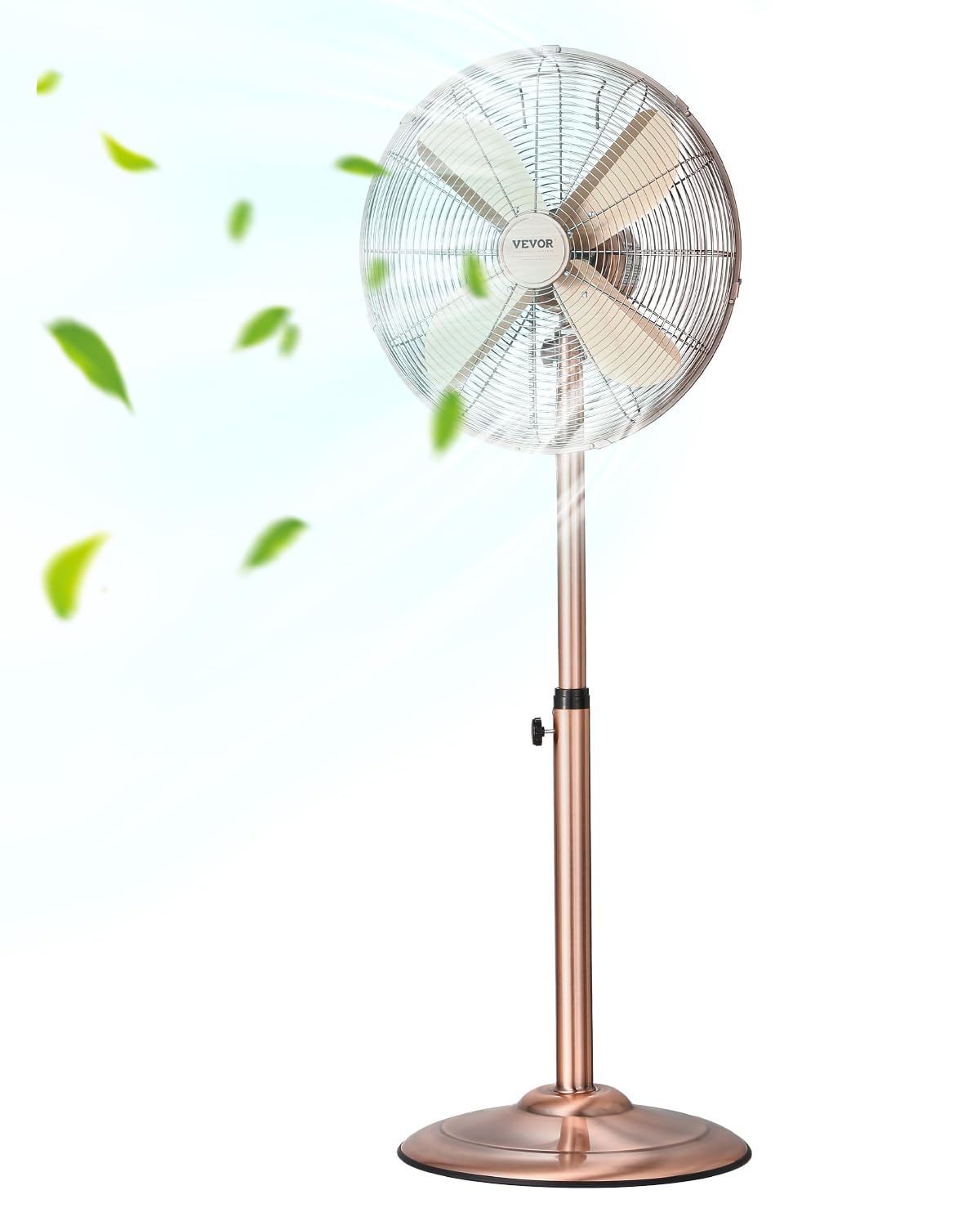 vevor industrial pedestal fan, 16 inch 75-degree oscillating fan, height adjustable standing fans with 3 adjustable speeds, high power floor fans for bedroom, living room, home, office, copper