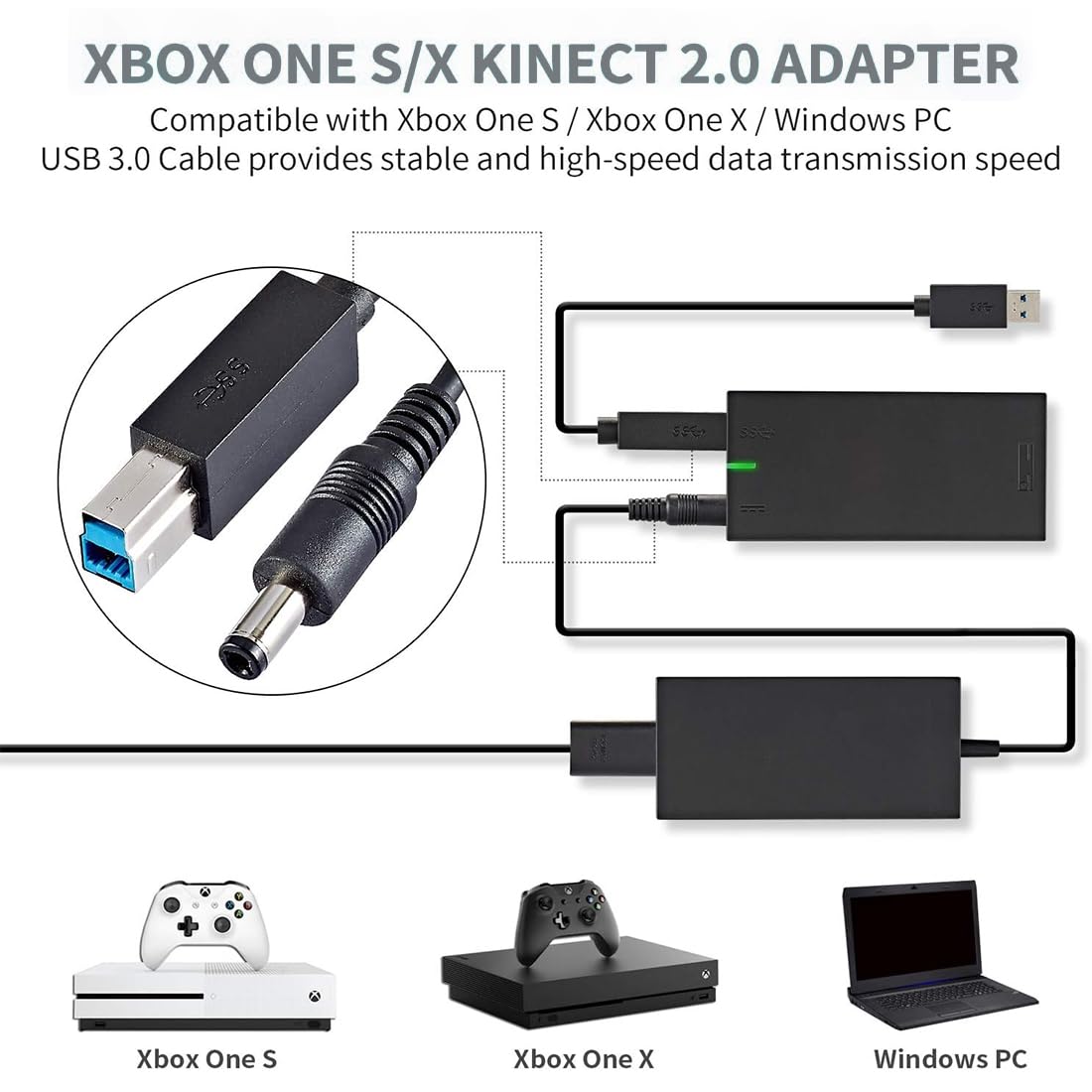 Adapter Kinect do Xbox One S, X, Windows PC - Power Supply dla czujnika Xbox One Kinect 2.0