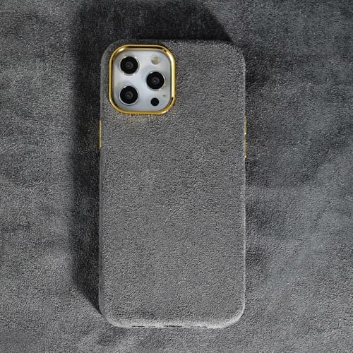 Coque en fourrure peluche gris pour iPhone 13 chic et élégante