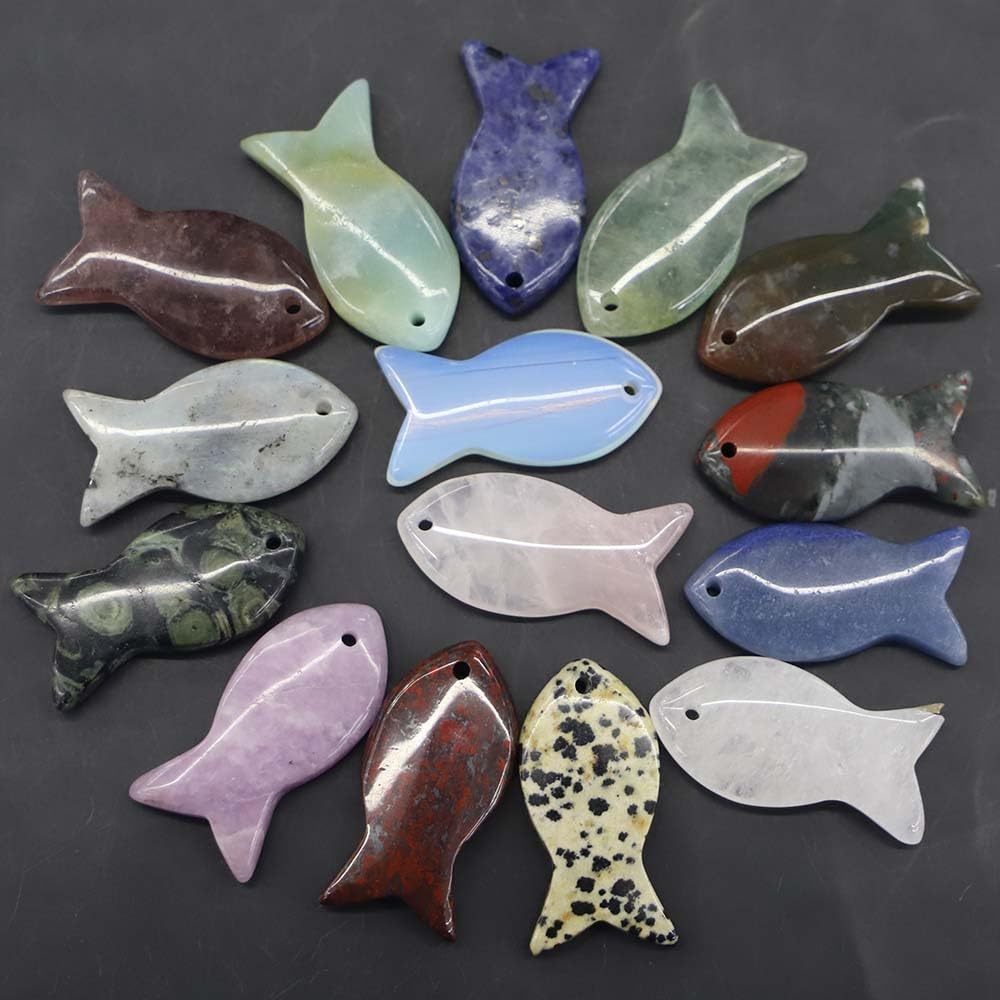 Amazon.co.jp: 10 個天然石魚の形のペンダントアマゾナイト蛍石