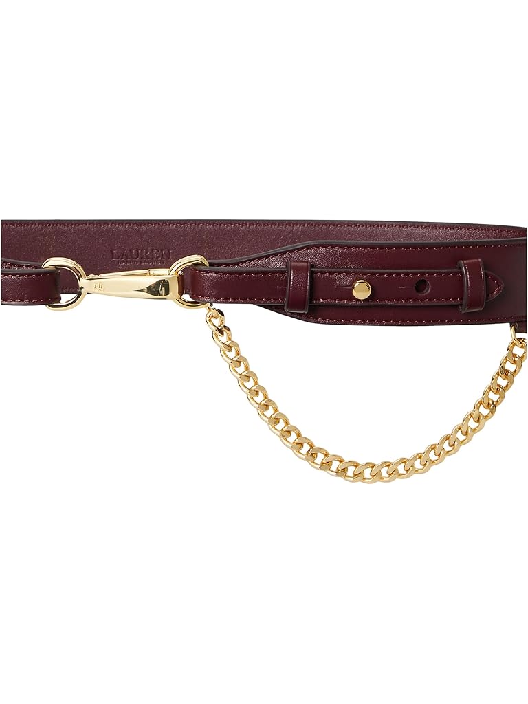 Burgundy Lauren Ralph Lauren Chain-Trim Leather Dog-Clip Belt