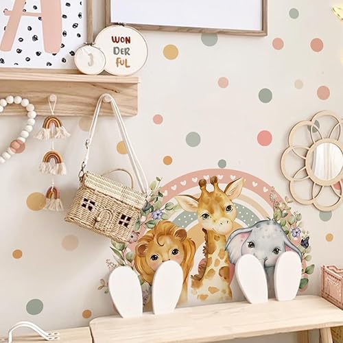 Miniatura 2 de Runtoo Calcomanías de pared con diseño de animales de safari, diseño de lunares, arco iris, decoración de pared para dormitorio de niños, bebé,